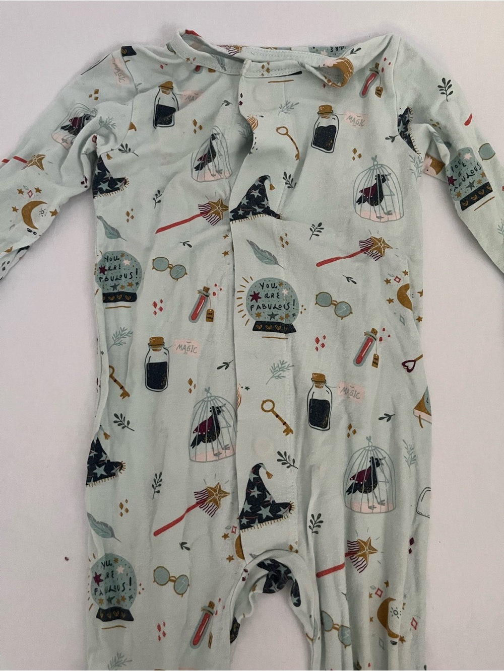MagneticMe Magic-Themed Mint Green Kids One-Piece Pajamas - Picture 3 of 6